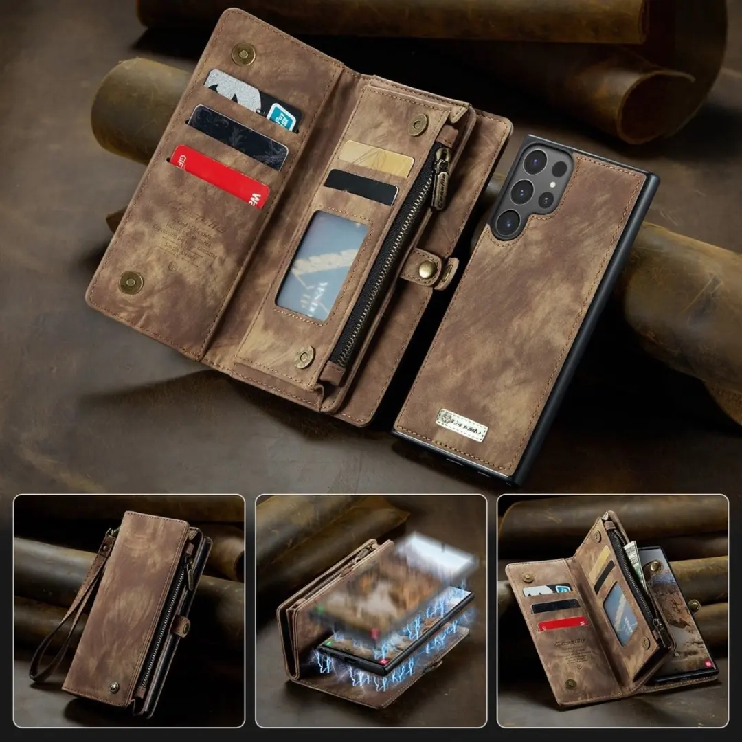 Caseme 008 Hoesje Samsung Galaxy S25 Ultra - 2-in-1 Book Case - 8 Pasjes - Bruin - afbeelding 6 van 6