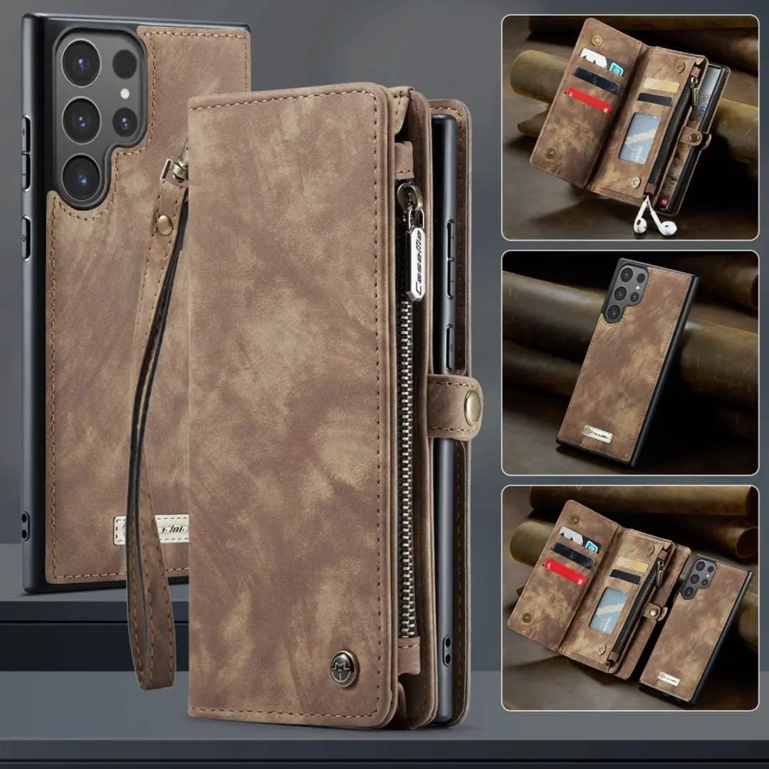 Caseme 008 Hoesje Samsung Galaxy S25 Ultra - 2-in-1 Book Case - 8 Pasjes - Bruin