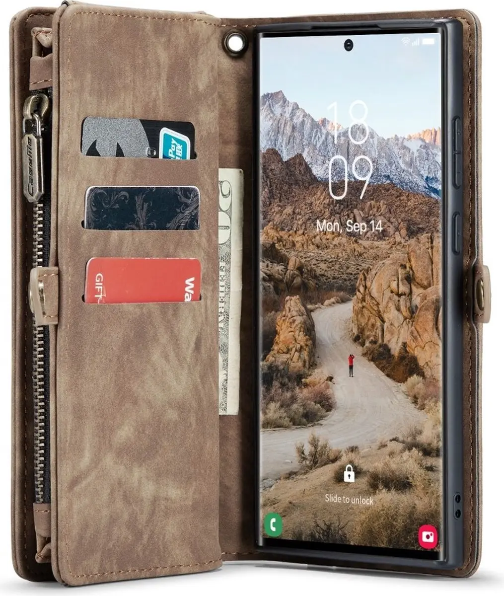 Caseme 008 Hoesje Samsung Galaxy S25 Ultra - 2-in-1 Book Case - 8 Pasjes - Bruin