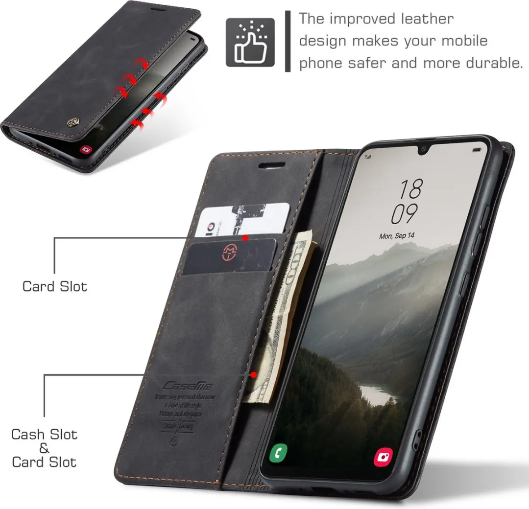 Caseme Retro Backcase Hoesje 10432 - Samsung Galaxy A34 - 2 Pasjes - Zwart - afbeelding 6 van 6