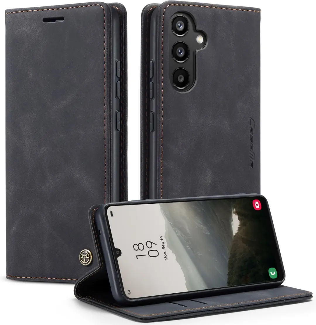 Caseme Retro Backcase Hoesje 10432 - Samsung Galaxy A34 - 2 Pasjes - Zwart