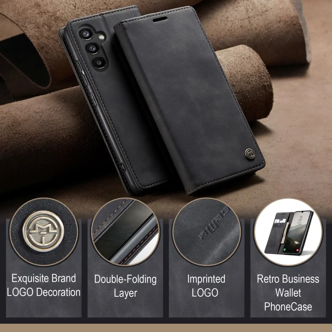 Caseme Retro Backcase Hoesje 10432 - Samsung Galaxy A34 - 2 Pasjes - Zwart