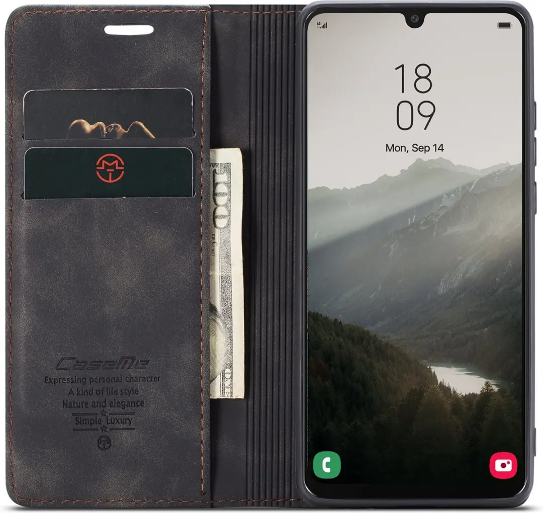 Caseme Retro Backcase Hoesje 10432 - Samsung Galaxy A34 - 2 Pasjes - Zwart