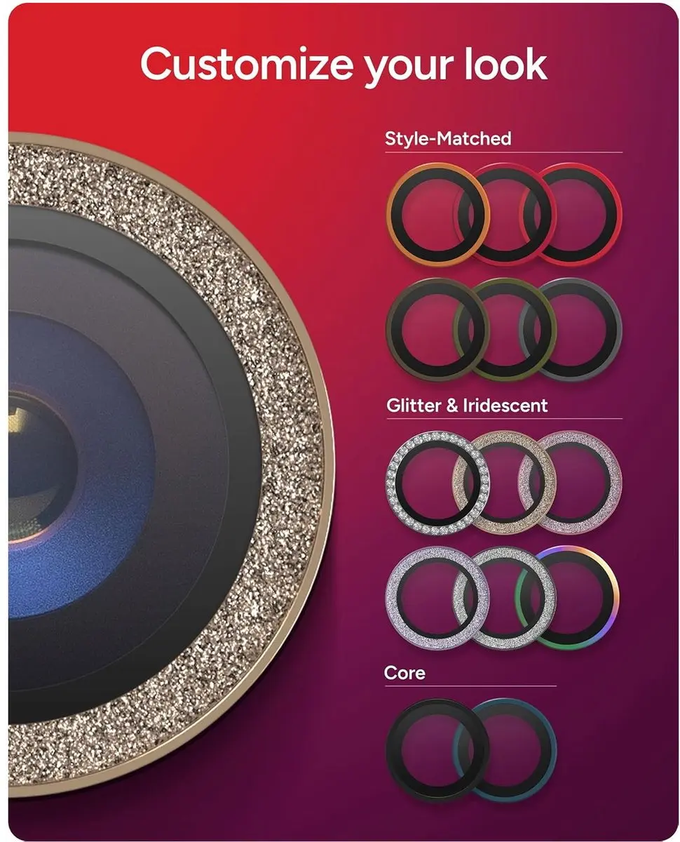 ZAGG Glass Elite Camera Rings iPhone 15/16 Pro - Goud Glitter - afbeelding 6 van 6