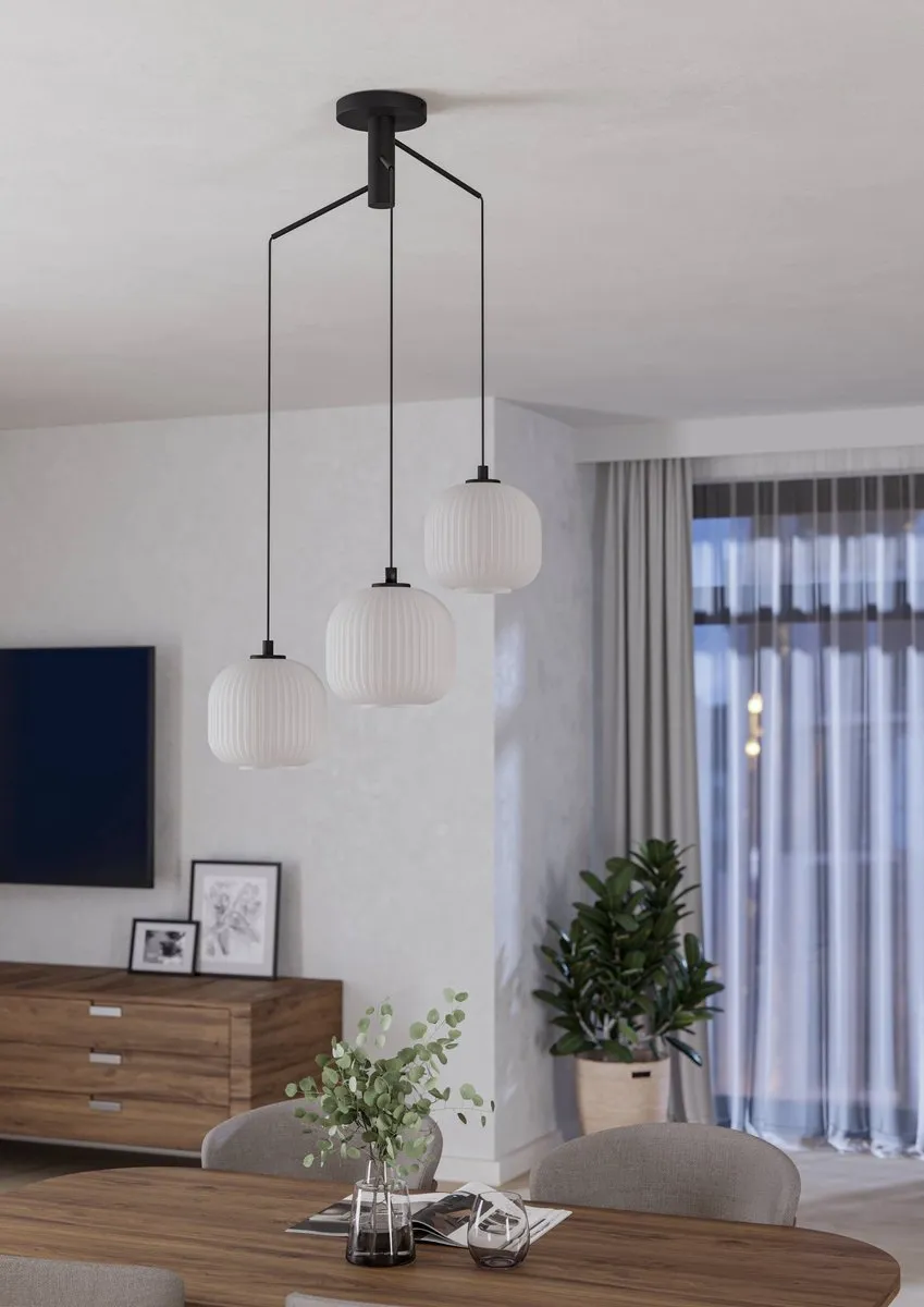 Eglo Mantunalle Hanglamp E27 - 3 Lichtpunten - Ø62cm - Zwart/Wit - afbeelding 6 van 6