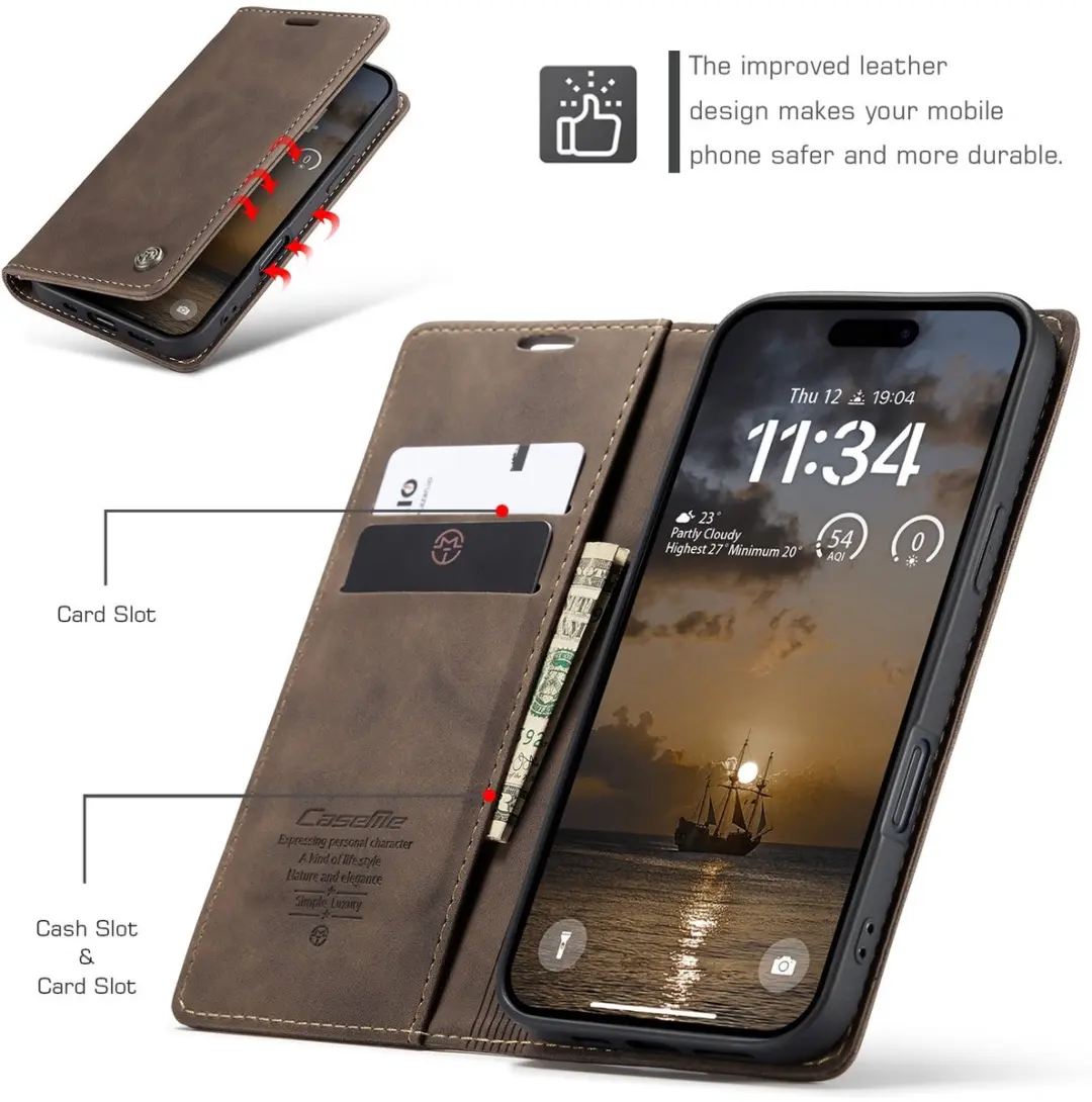 CaseMe 013 Book Case iPhone 17 Pro Max - Donkerbruin - afbeelding 6 van 6