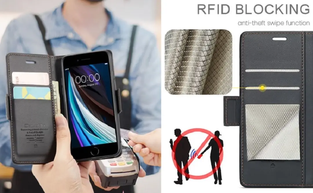 Caseme Wallet Case iPhone 7/8/SE Magneetsluiting RFID - Zwart