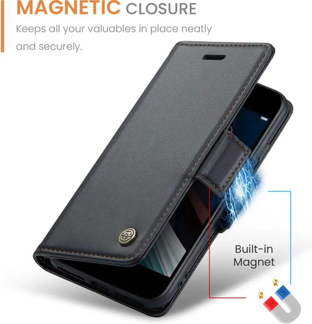 Caseme Wallet Case iPhone 7/8/SE Magneetsluiting RFID - Zwart - afbeelding 6 van 6