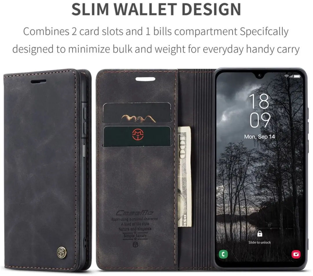Caseme 013 Hoesje Samsung Galaxy A17 - Book Case Portemonnee - 2 Pasjes - Zwart - afbeelding 6 van 6