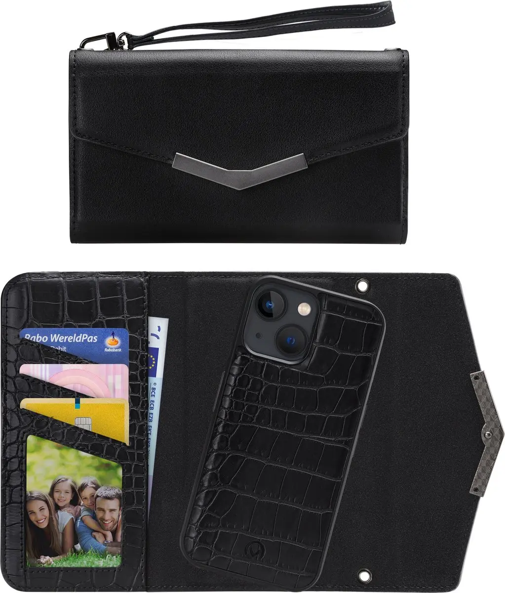 Mobilize iPhone 13 Mini Clutch Case - Croco Zwart - 5 Pasjes