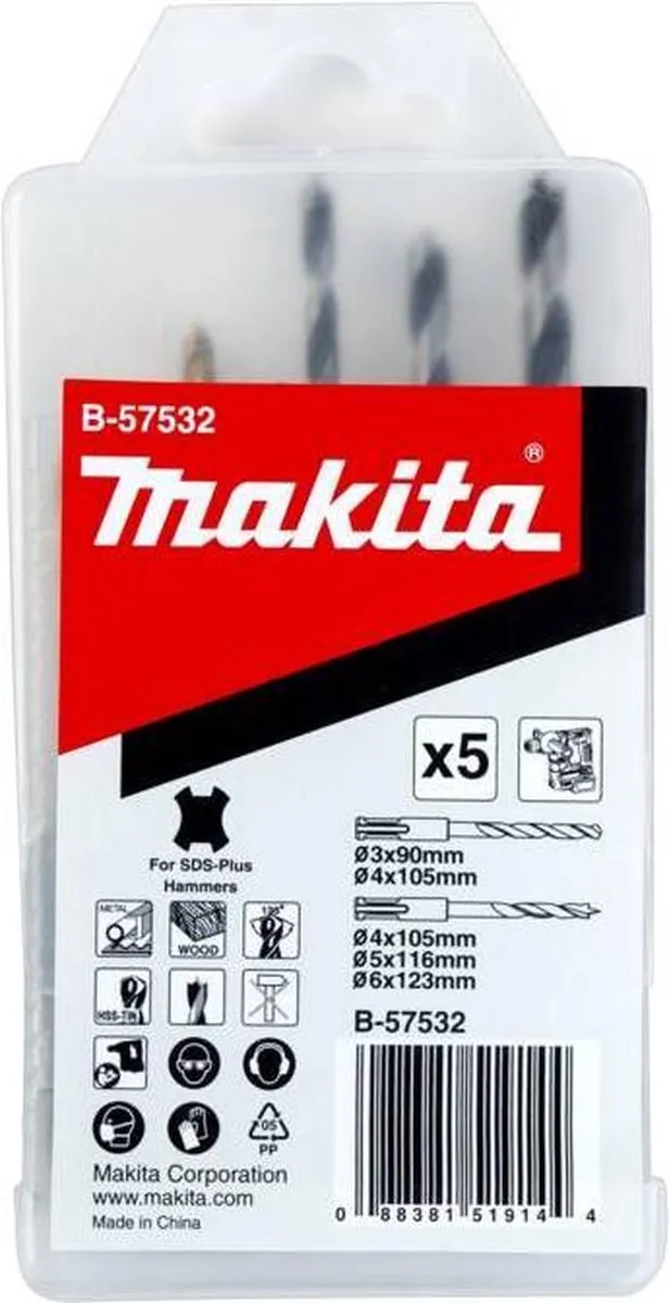 Makita SDS-plus Boren Set Hout Metaal