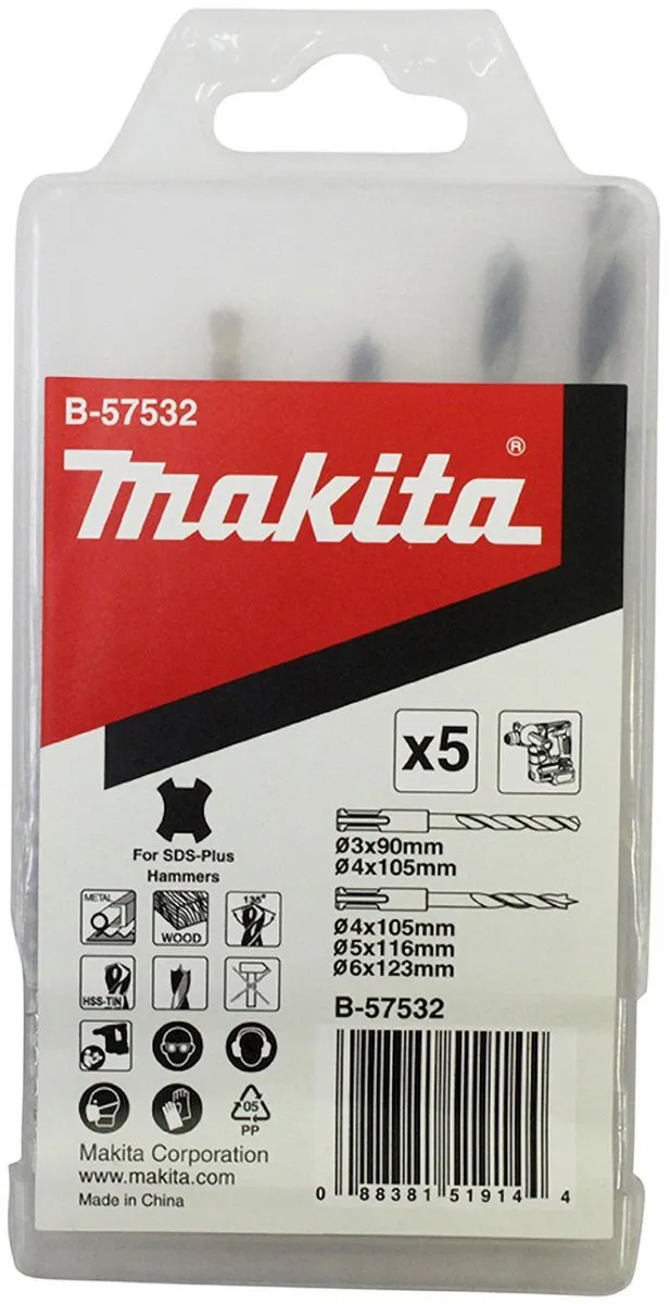 Makita SDS-plus Boren Set Hout Metaal - 5-delig