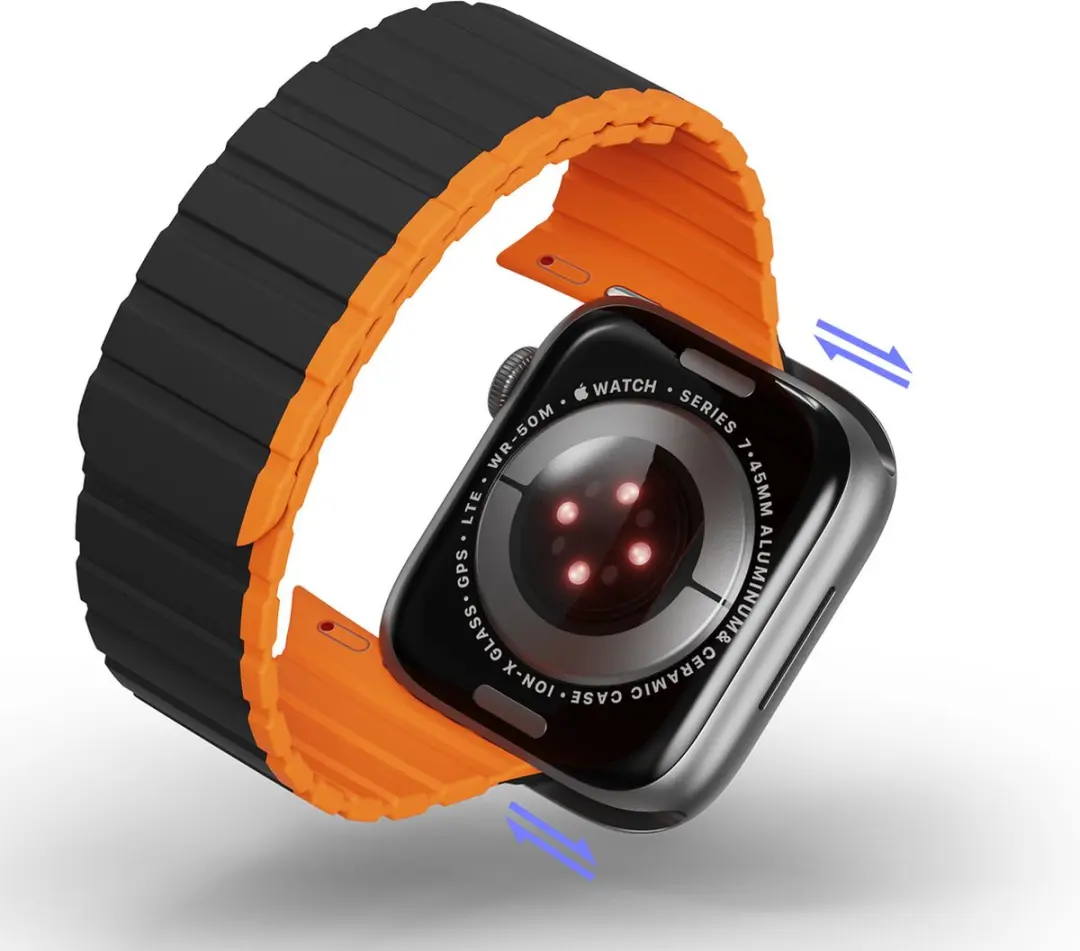 Dux Ducis Magnetische Band voor Apple Watch SE/6/7/8 - 38/40/41mm - Zwart & Oranje - afbeelding 6 van 6