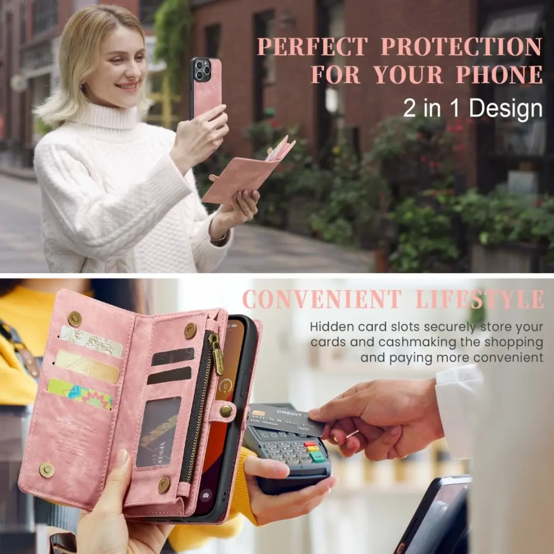 Caseme iPhone 16 Pro Hoesje Roze - Vintage 2-in-1 Portemonnee - 8 Pasjes - afbeelding 6 van 6