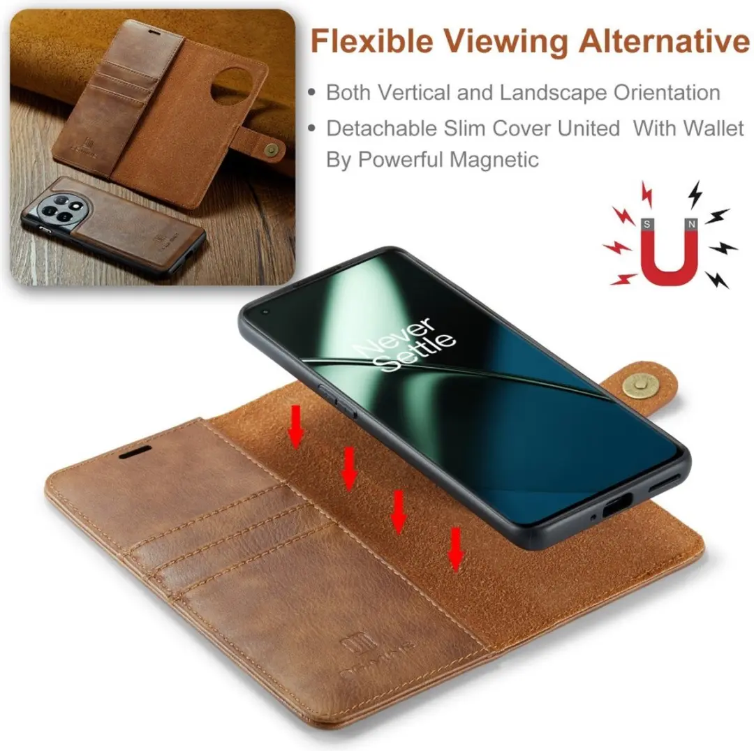 DG.MING Hoesje OnePlus 11 2-in-1 Book Case - Bruin
