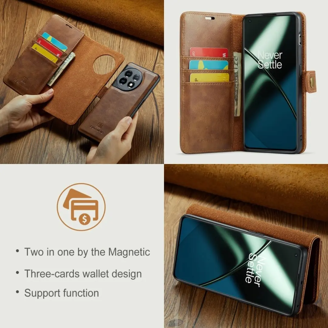 DG.MING Hoesje OnePlus 11 2-in-1 Book Case - Bruin