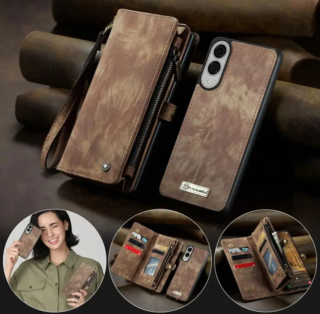 Caseme 008 Book Case Back Cover Samsung Galaxy S25 Edge - 2-in-1 - 9 Pasjes - Bruin - afbeelding 6 van 6