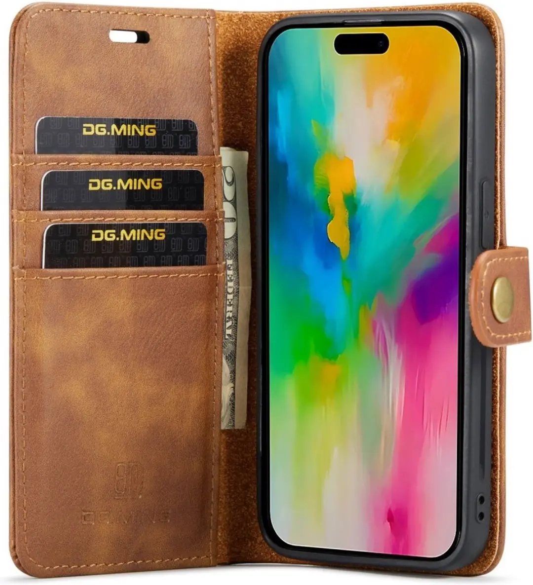 DG.MING iPhone 16 Pro Hoesje 2-in-1 Book Case - Bruin