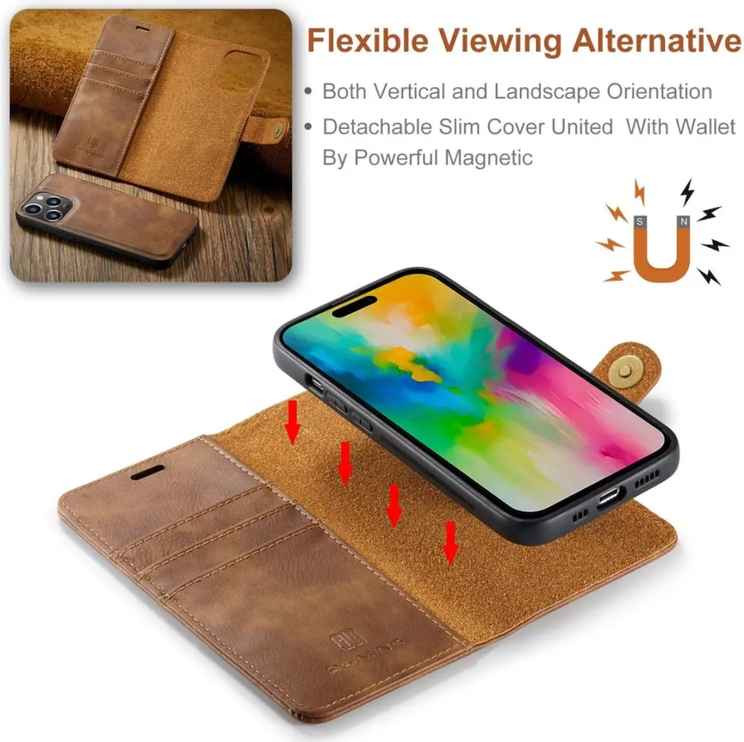 DG.MING iPhone 16 Pro Hoesje 2-in-1 Book Case - Bruin