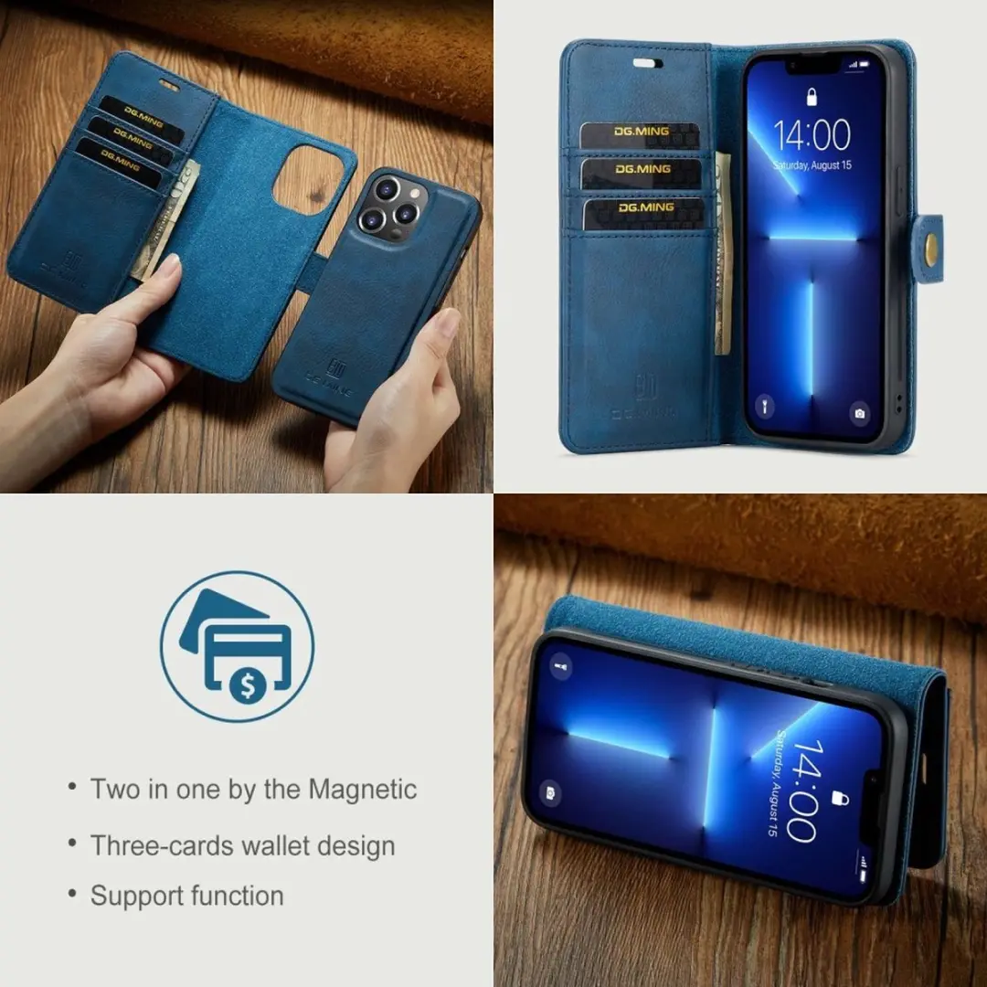 DG.MING iPhone 15 Pro Max Hoesje - Blauw - 2-in-1 Book Case