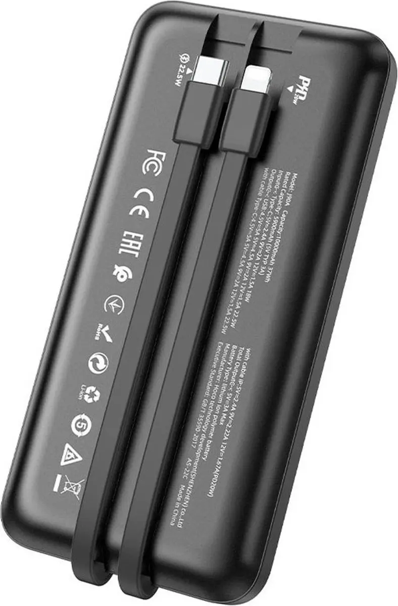 Hoco J90A Powerbank 10.000mAh 22,5W - 3x USB - Zwart