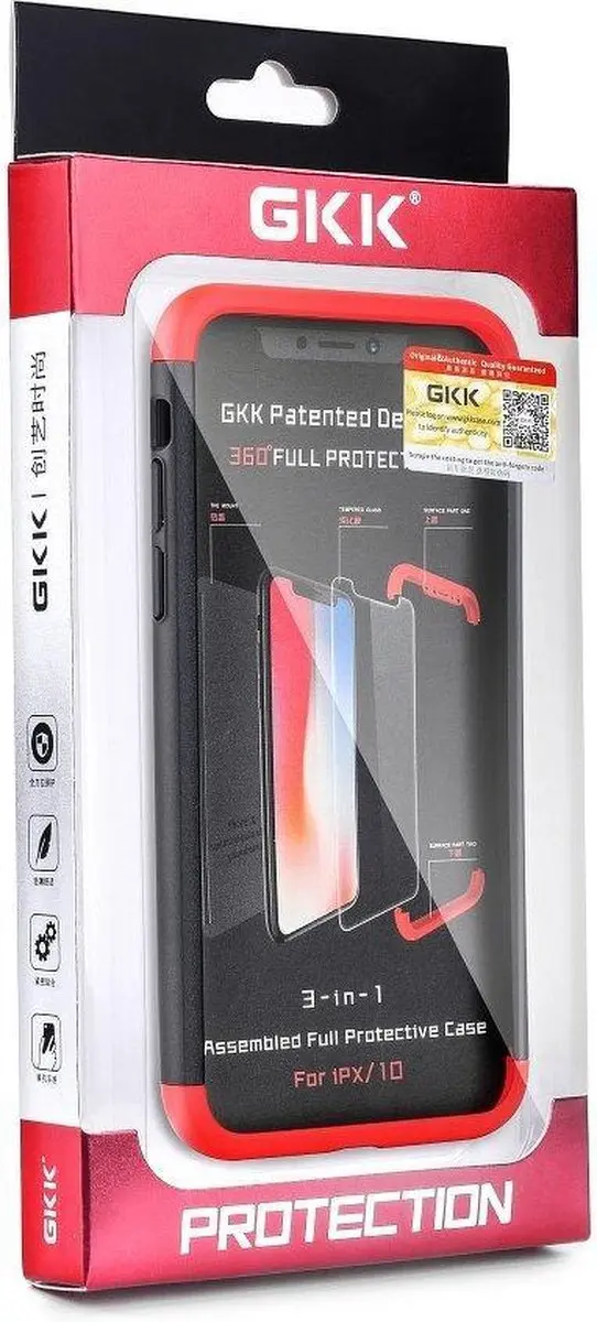 GKK 360 Full Protection Case iPhone XS Max - Rood/Zwart - afbeelding 6 van 6