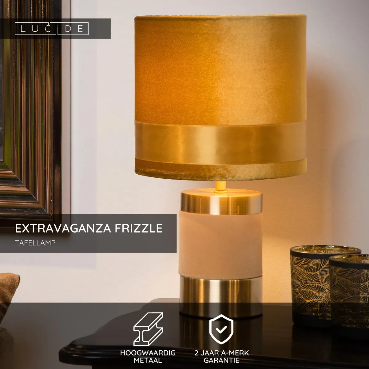 Lucide Extravaganza Frizzie Tafellamp - Ø18cm - Geel
