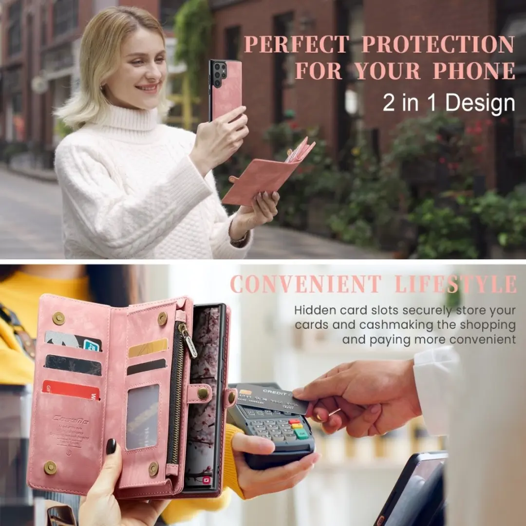 Caseme Samsung Galaxy S25 Ultra Hoes Lichtroze - 2-in-1 Portemonnee