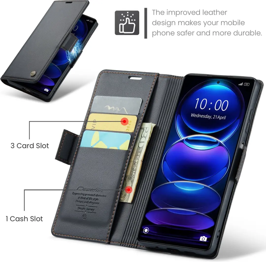 Caseme Wallet Case RFID Magneetsluiting Redmi Note 12 Pro+ - Zwart