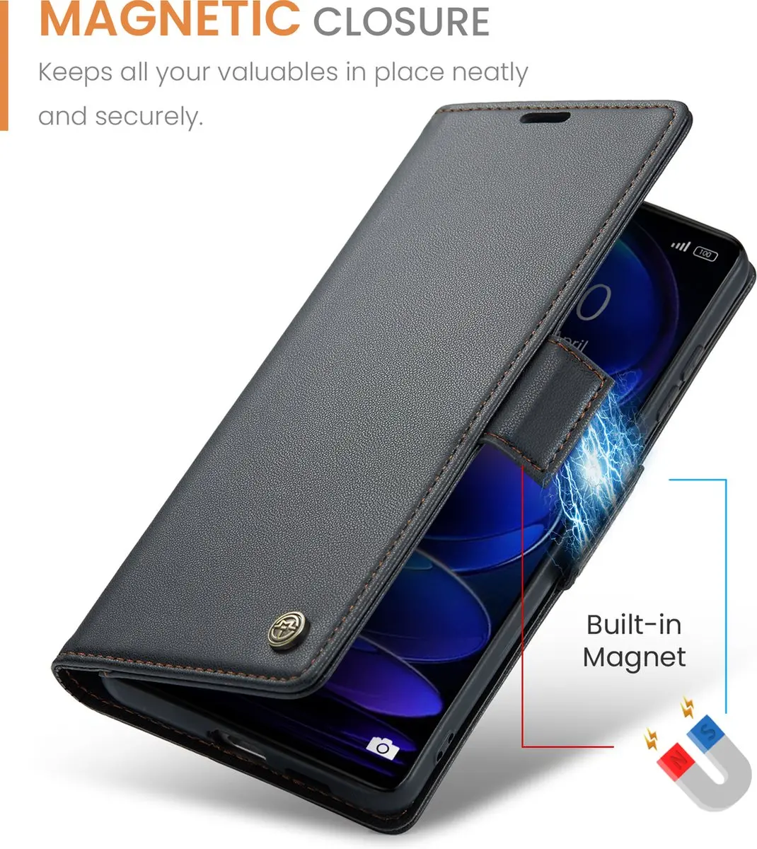 Caseme Wallet Case RFID Magneetsluiting Redmi Note 12 Pro+ - Zwart