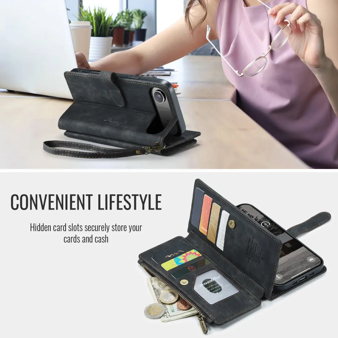 Caseme iPhone 17 Air PU Hoesje Portemonnee - 10 Pasjes - Zwart
