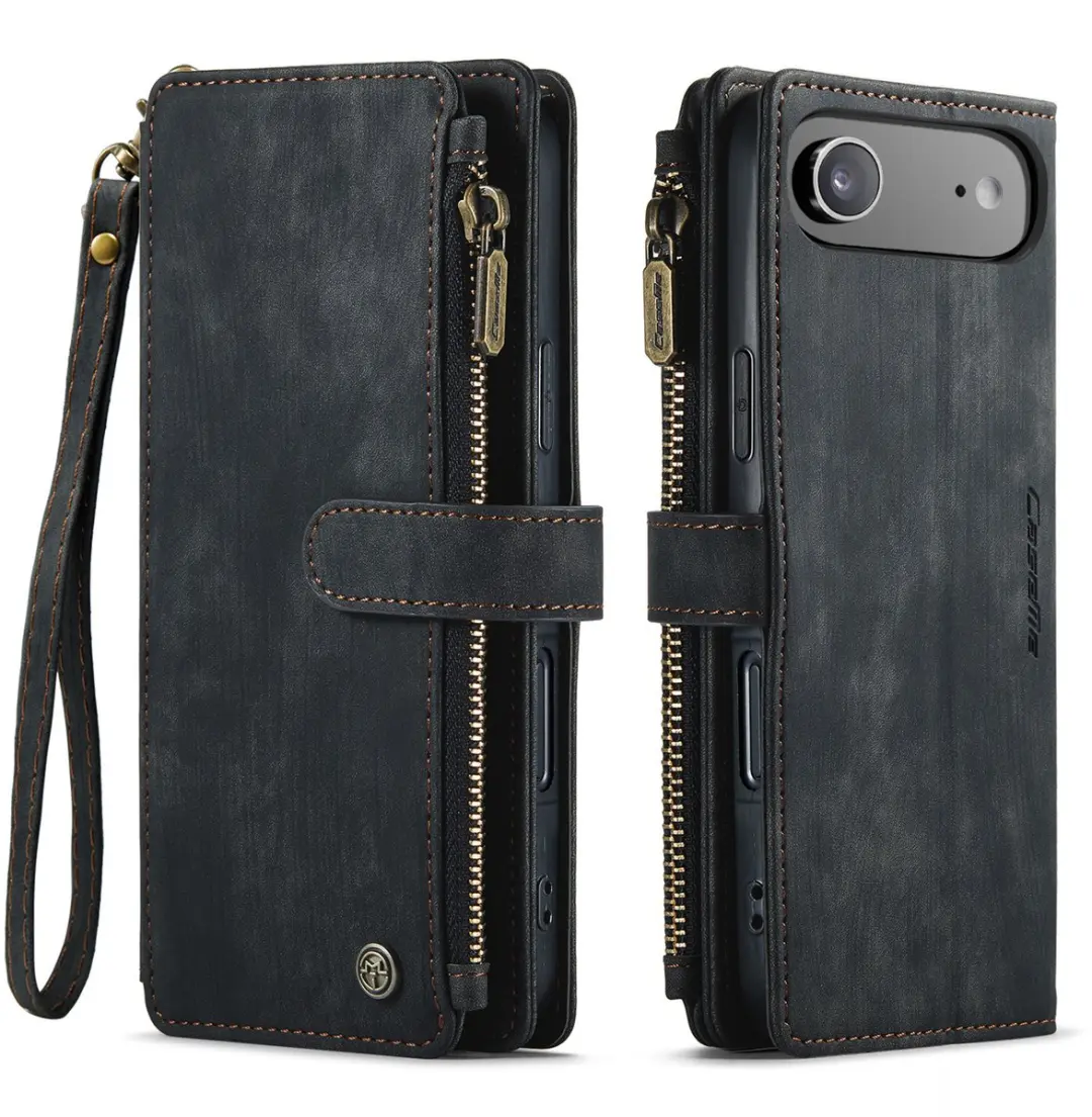 Caseme iPhone 17 Air PU Hoesje Portemonnee - 10 Pasjes - Zwart