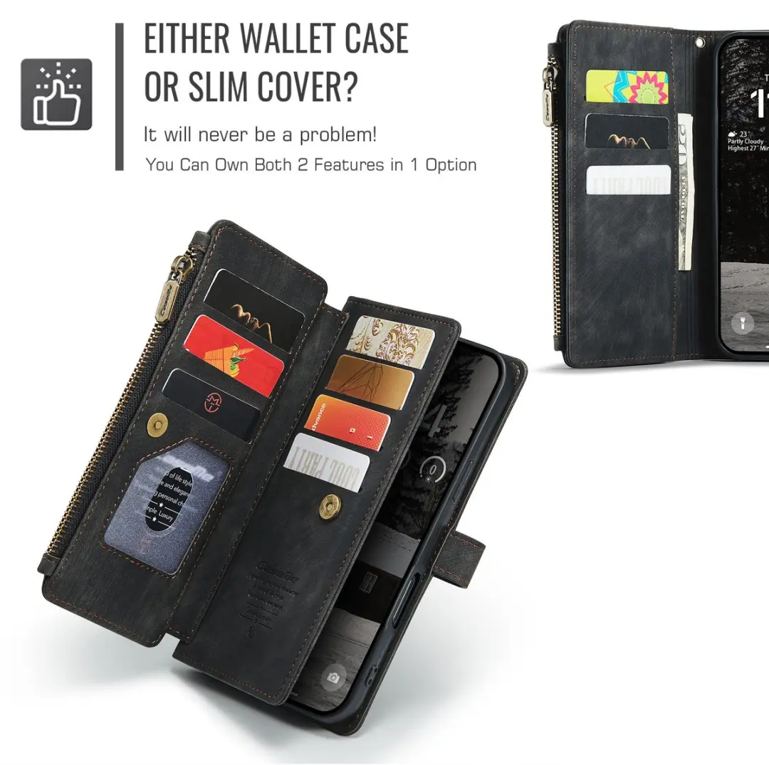 Caseme iPhone 17 Air PU Hoesje Portemonnee - 10 Pasjes - Zwart