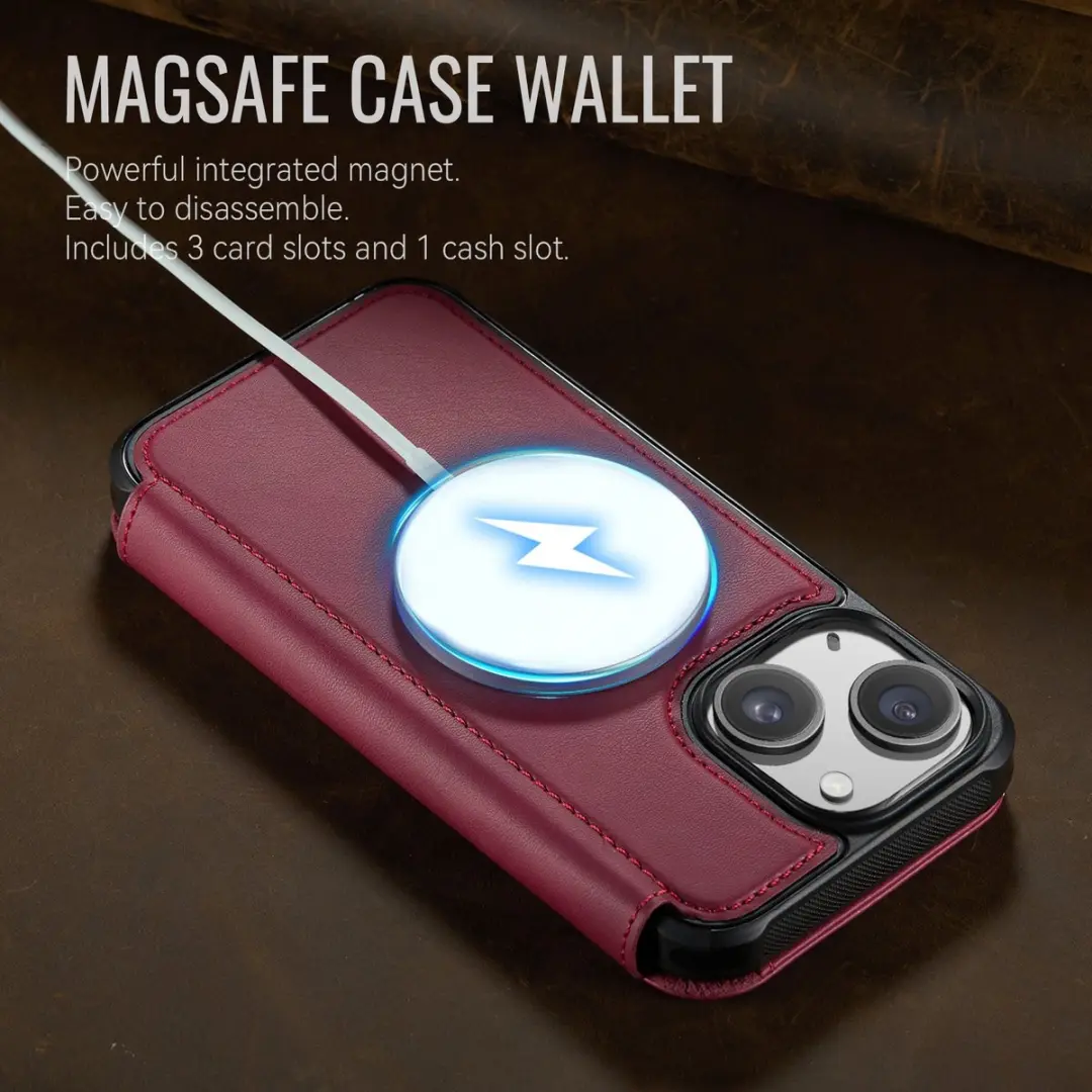 Caseme 053 Slim Book Case iPhone Hoesje - MagSafe - Rood - 3 Pasjes
