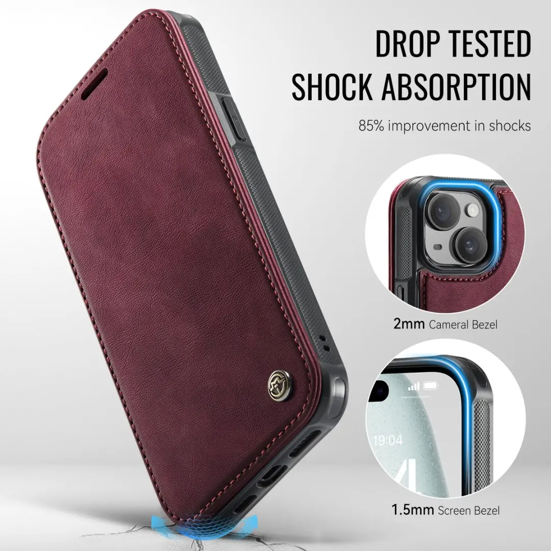 Caseme 053 Slim Book Case iPhone Hoesje - MagSafe - Rood - 3 Pasjes