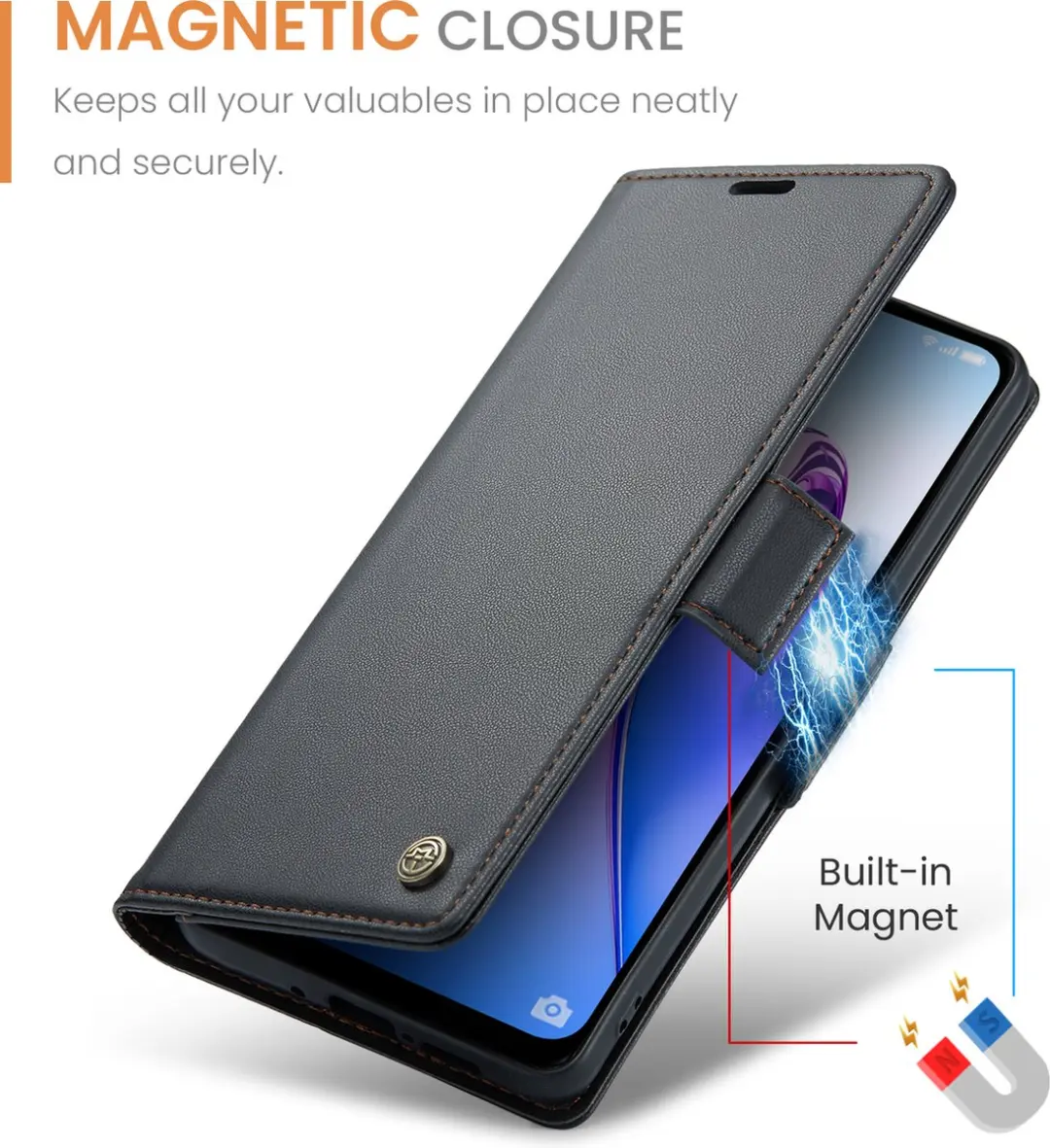 CaseMe Wallet Case OPPO Reno8 5G - RFID & Magneetsluiting - 3 Pasjes - Zwart