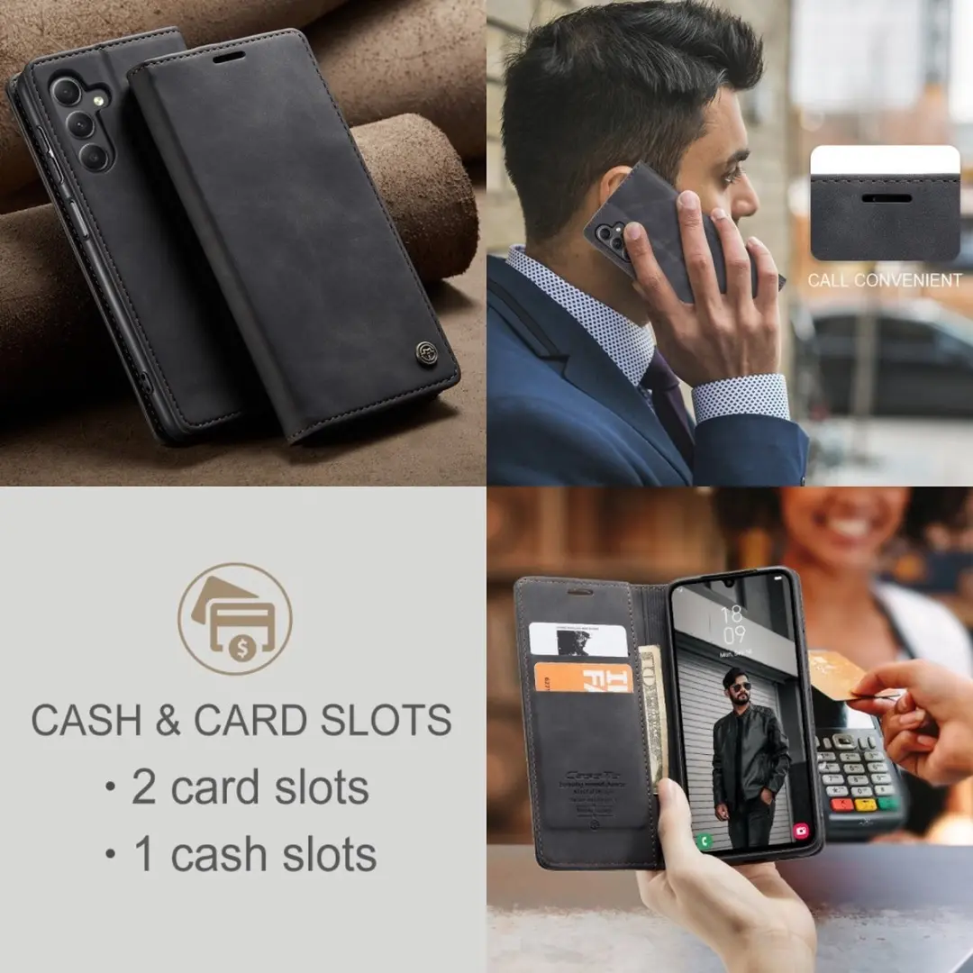 Caseme 013 Book Case Hoesje Samsung Galaxy A15 - 2 Pasjes - Zwart - afbeelding 6 van 6