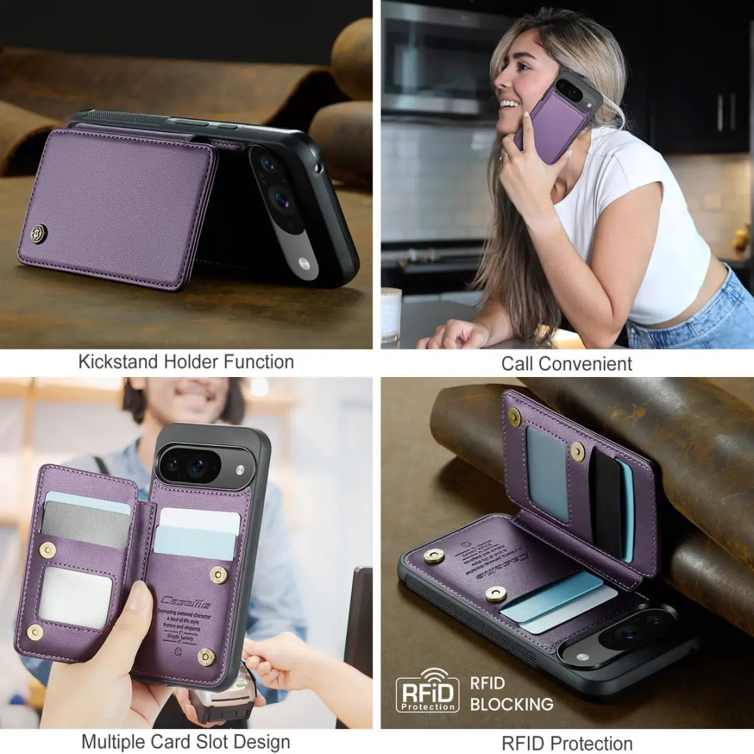 Caseme Portemonnee Backcover Pixel 9/10 - Anti-RFID - 4 Pasjes - Paars