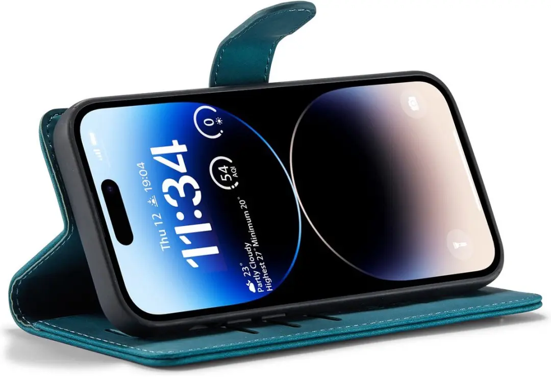 Caseme Bookcase Hoesje iPhone 15 Plus - Groen - Kunstleer - 4 Pasjes
