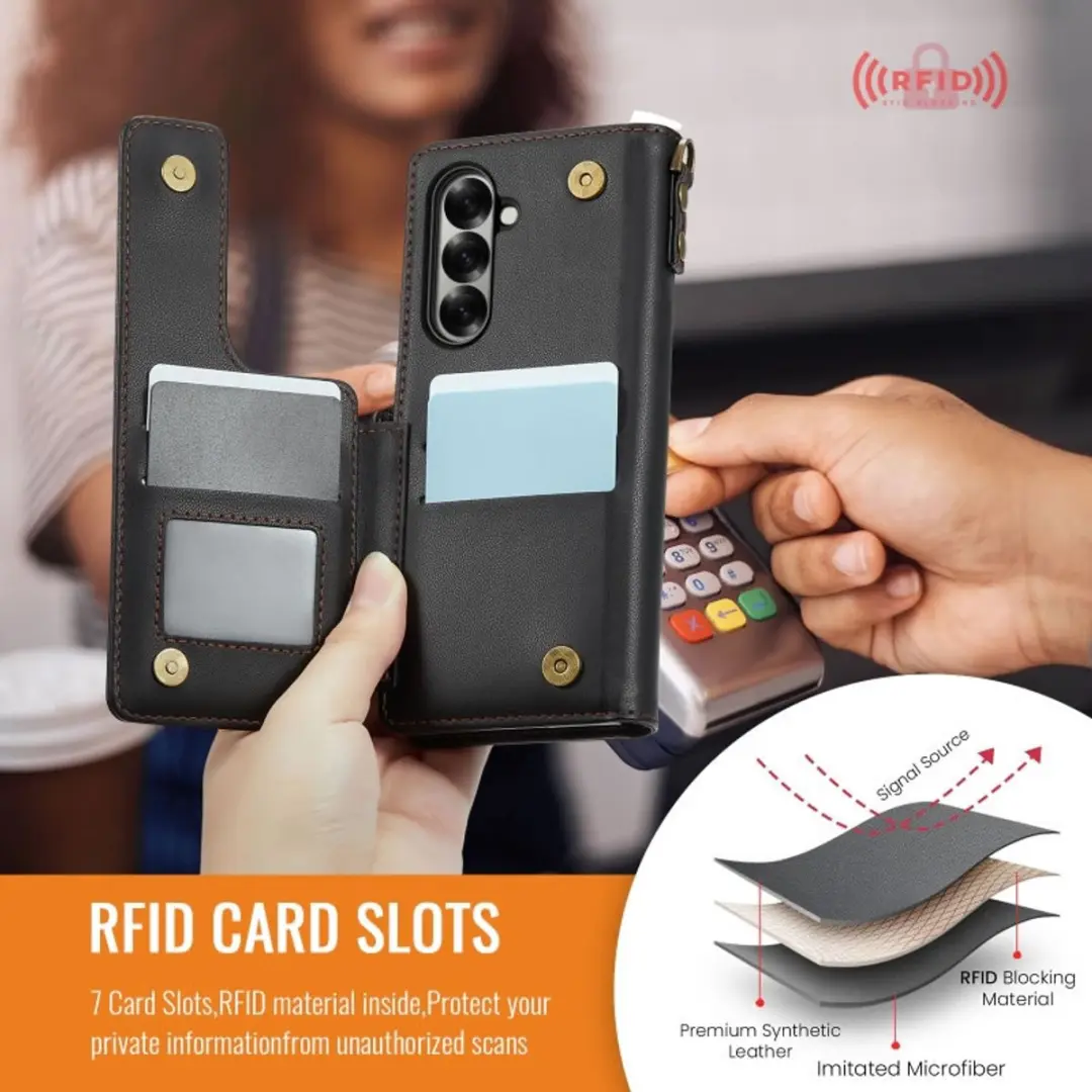 Caseme Luxe Wallet Case Polskoordje Galaxy Z Fold 7 - 7 Pasjes - Zwart