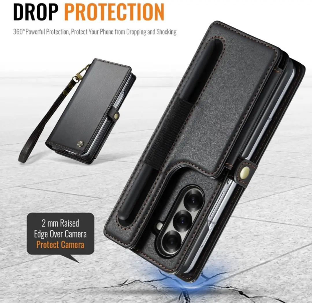 Caseme Luxe Wallet Case Polskoordje Galaxy Z Fold 7 - 7 Pasjes - Zwart - afbeelding 6 van 6