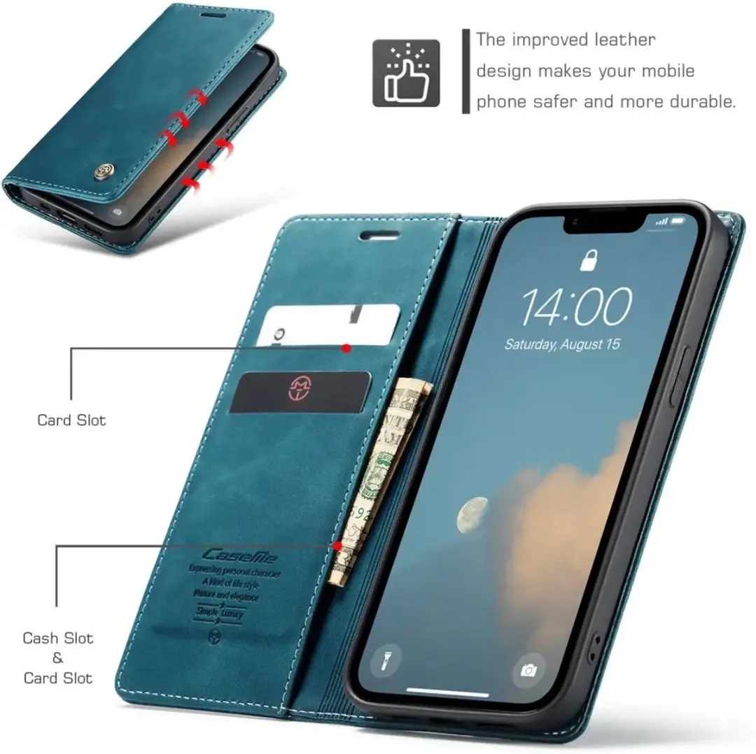 CaseMe 013 Hoesje iPhone 16/17 - Book Case Blauw - 2 Pasjes