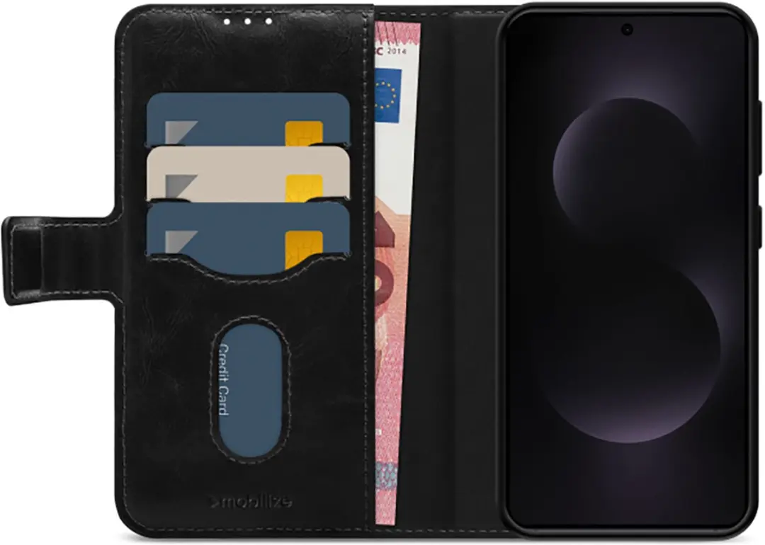 Mobilize Bookcase Hoesje Samsung Galaxy S25 Edge - MOB-PTIOGWCBMC-GALS25S5G - Zwart - 4 Pasjes