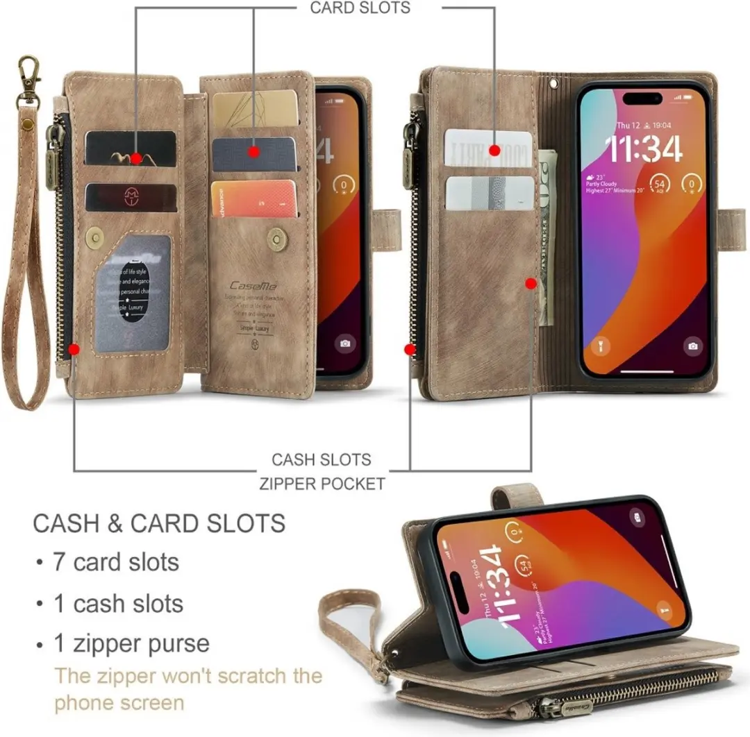 CaseMe C30 Book Case Hoesje iPhone 16 Pro - Bruin