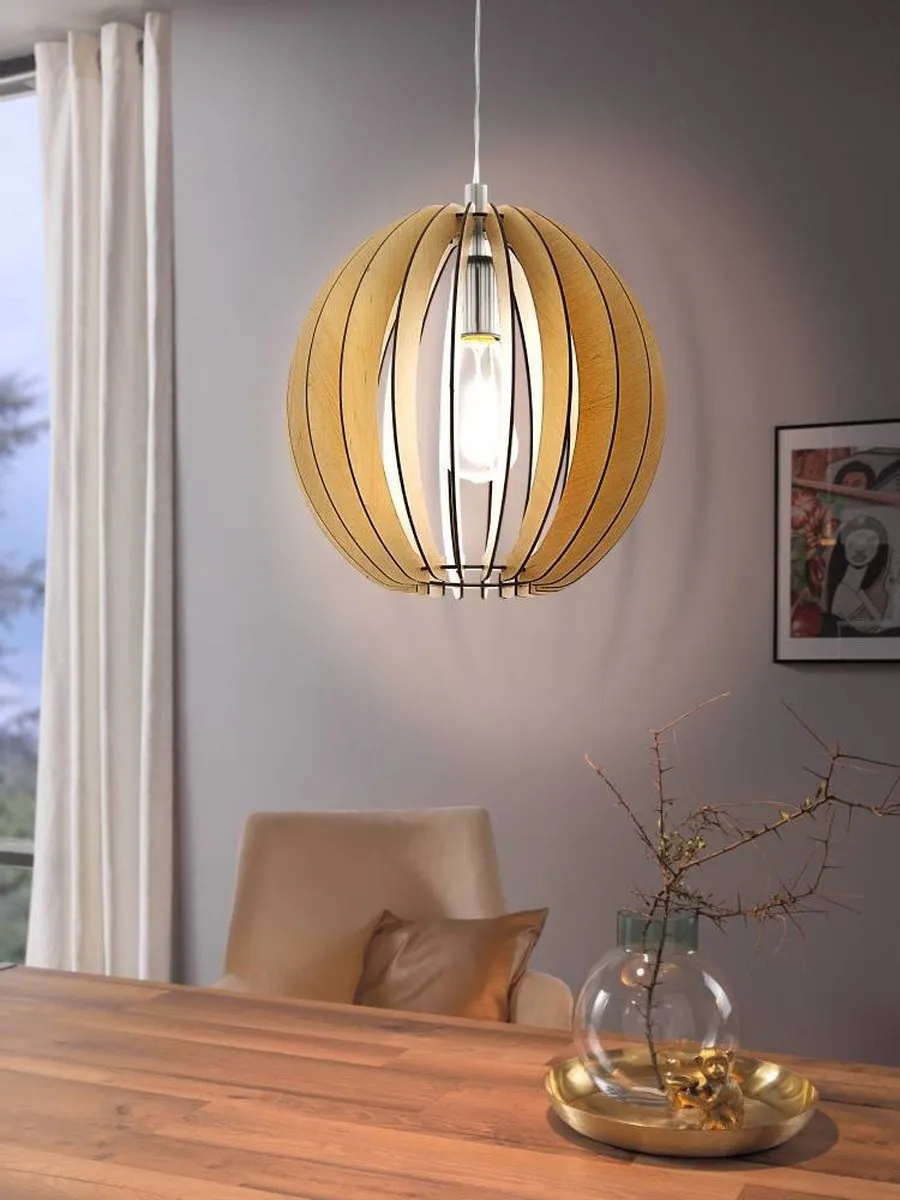 Eglo Cossano Hanglamp 1 Licht Ø300mm - Nikkel-Mat Ahorn