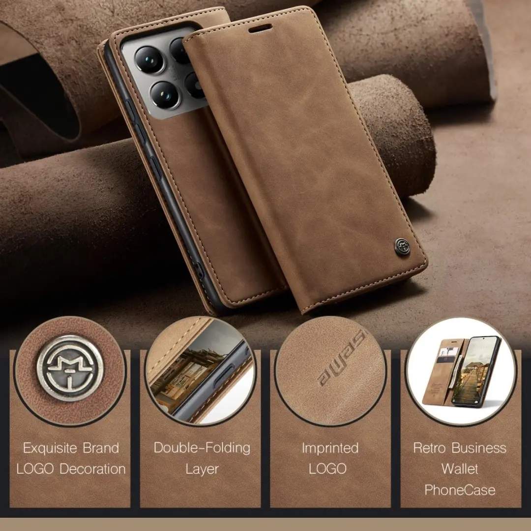 Caseme 013 Book Case Hoesje - Xiaomi 14T Pro - Bruin