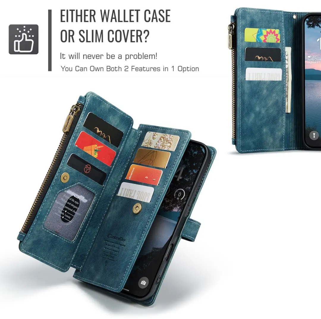 Caseme iPhone 17 Pro Max PU Hoesje Portemonnee - Blauw