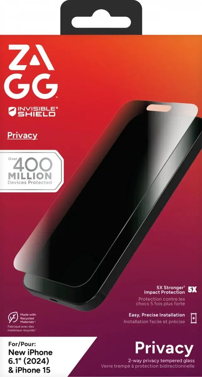 ZAGG InvisibleShield Glass Elite iPhone 15/16 Privacy - Antibacterieel - afbeelding 6 van 6