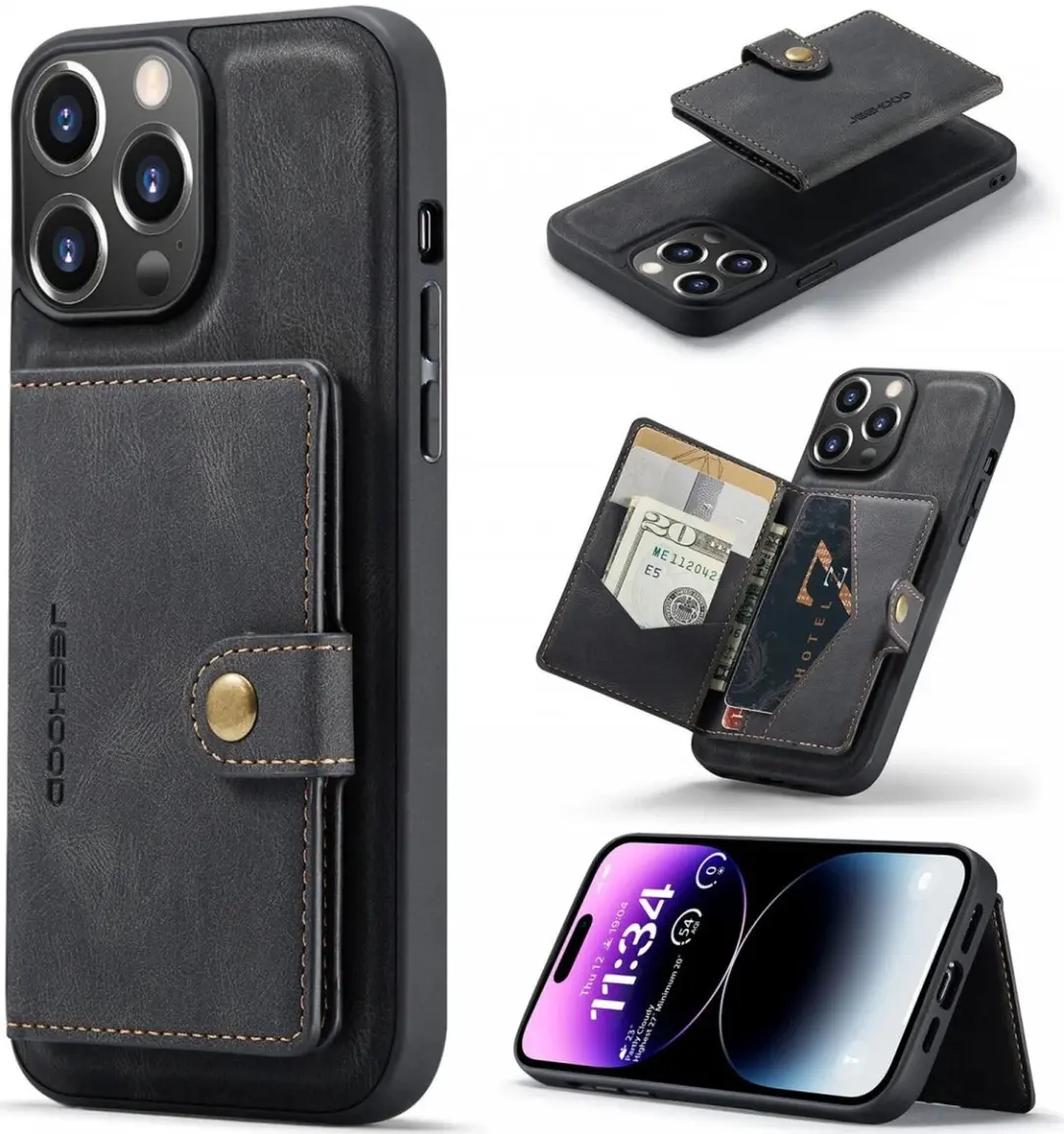 Caseme JH-01 Hoesje iPhone 15 Pro - 4 Pasjes Zwart