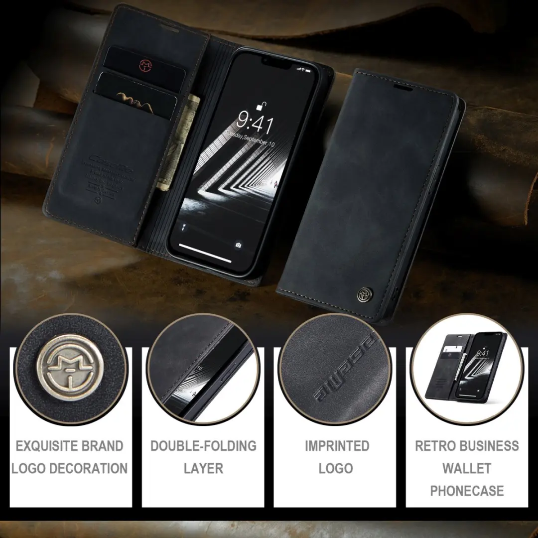 Caseme Retro Wallet Case CSM-39242 - iPhone 15 Plus - 2 Pasjes - Zwart - afbeelding 6 van 6